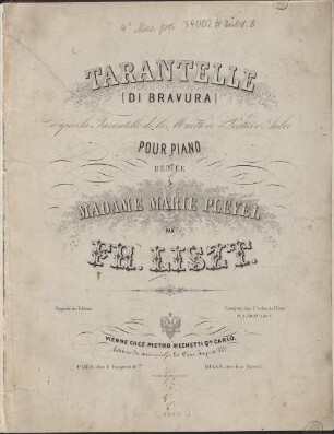 Tarantelle (di bravura) d'après la tarantelle de La muette de Portici d'Auber : pour piano