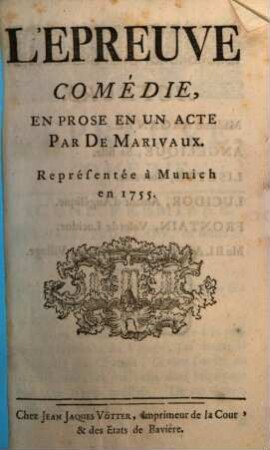 L' epreuve : comédie, en prose en un acte