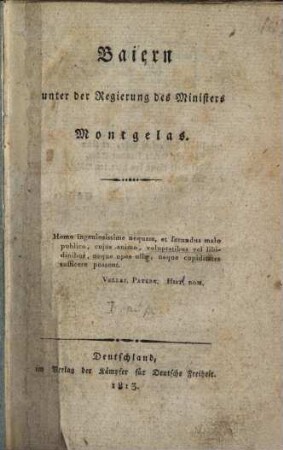 Baiern unter der Regierung des Ministers Montgelas