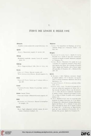 V. Indice dei luoghi e delle cose