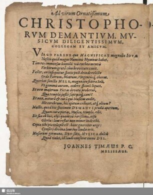 Ad virum Ornatißimum Christophorum Demantium