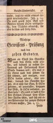 Nöthige Gewissens-Prüfung nach den zehen Geboten.