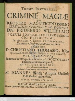 Theses Inavgvrales, de Crimine Magiæ