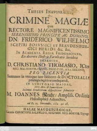 Theses Inavgvrales, de Crimine Magiæ