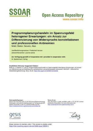 Programmplanungshandeln im Spannungsfeld heterogener Erwartungen: ein Ansatz zur Differenzierung von Widerspruchs konstellationen und professionellen Antinomien