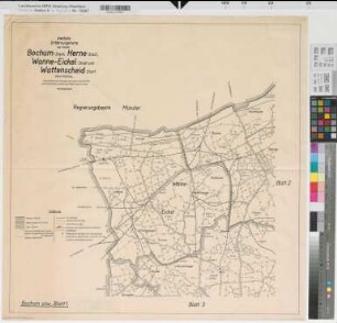 Bochum (Stadt) Herne (Stadt) Wanne-Eickel (Stadt) Wattenscheid (Stadt) Blatt 1-4 amtliche Entfernungskarte 1935 o.M. 67 x 66 Druck Regierung Arnsberg