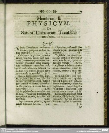 Membrum II. Physicum. De Natura Thermarum Trentschinensium