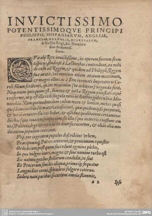 INVICTISSIMO POTENTISSIMOQVE PRINCIPI PHILIPPO HISPANIARVM, ANGLIAE, FRANCIAE, NEAPOLIS, HIERVSALEM, ...