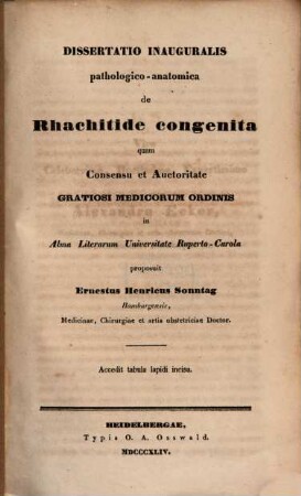 De rhachitide congenita : acc. tabula lapidi incisa
