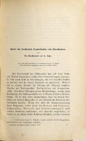 Zeitschrift für physiologische Chemie, 19. 1894
