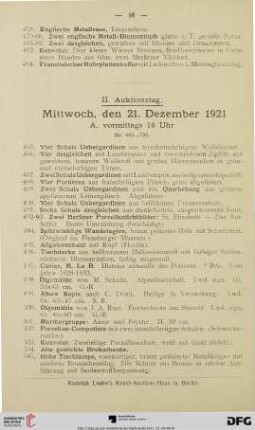 II. Auktionstag: Mittwoch, den 21. Dezember 1921 (Nr. 485-970)