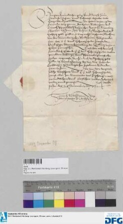 Heinrich Rudolff von Wetze, Administrator des Stiftes Waldsassen, ersucht die Stadt Nürnberg die ihm verschriebenen 400fl Stadtsteuer seinen Bevollmächtigten Bartholme Nottingen und Conrath Schoepperlein, Welserischen Dienern in Nürnberg, zu übergeben.