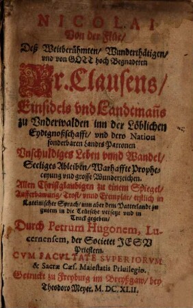 Nicolai von der Flüe ... Unschuldiges Leben