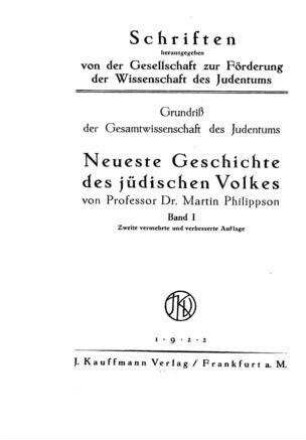 Neueste Geschichte des jüdischen Volkes / von Martin Philippson