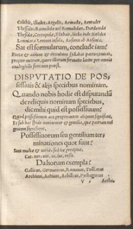 Disputatio De Possessivis & aliis speciebus nominum.