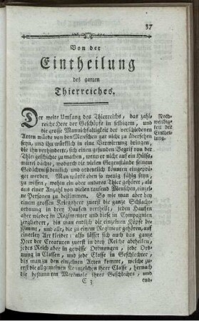 Von der der Eintheilung des ganzen Thierreichs