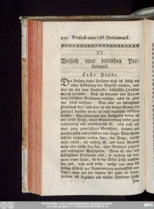 XV. Versuch einer biblischen Problematik.
