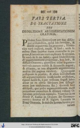 Pars Tertia. De Tractatione Seu Deductione Argumentationum Oratoria.