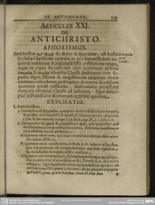 Articulus XXI. De Antichristo