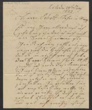 Brief an B. Schott's Söhne : 28.06.1832