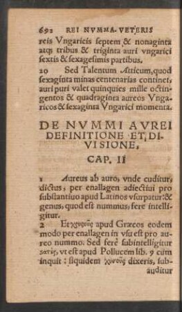 De Nummi Aurei Definitione Et Divisione, Cap. II