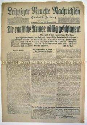 Tageszeitung "Leipziger Neueste Nachrichten" zur Zerschlagung einer englischen Armee bei St. Quentin