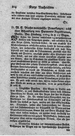 Medicinische Bemerkungen.