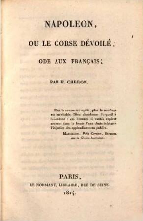 Napoléon ou le Corse dévoilé, ode aux Français