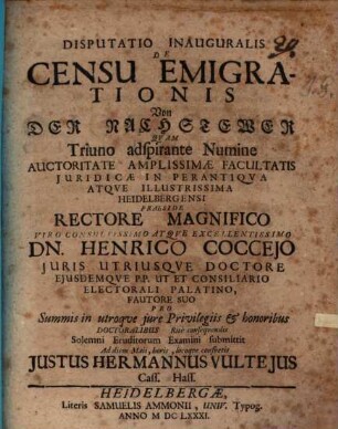 Disputatio Inauguralis De Censu Emigrationis, Von Der Nachstewer