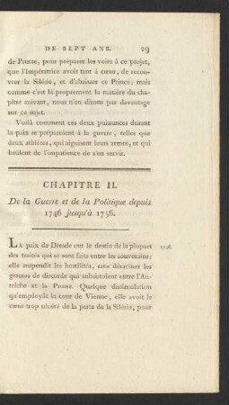 Chapitre II. De la Guerre et de la Politique depuis 1746 jusqu'à 1756