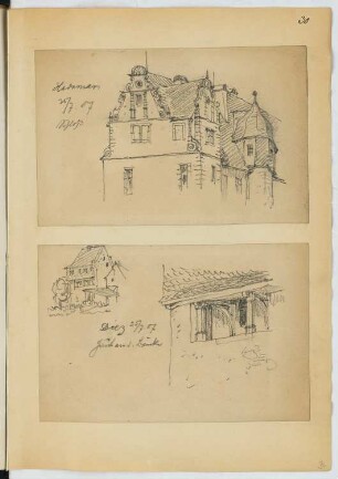 Schloss Hadamar / Haus an der Brücke, Diez: Perspektivische Ansicht Hadamar, Perspektivische Ansicht, Detail Diez (aus: Skizzen- und Fotoalbum 23)