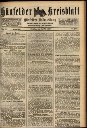 Erste Ausgabe vom Samstag, den 30. Mai 1925.