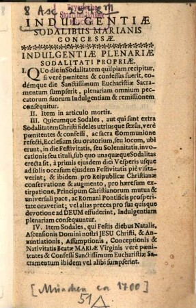 Indulgentiae sodalibus Marianis concessae