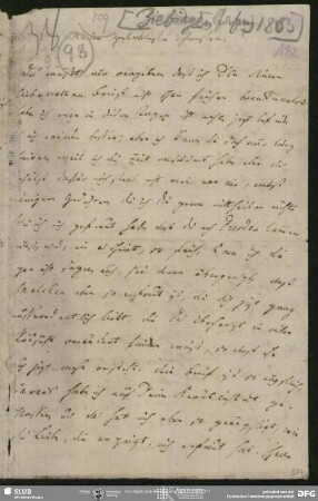 Eigenh. Brief von Ludwig Tieck an Sophie Bernhardi, Ziebingen, Anfang 1803