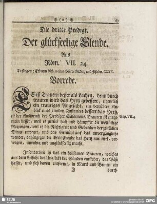 Die dritte Predigt. Der glückseelige Elende. Aus Röm. VII. 24