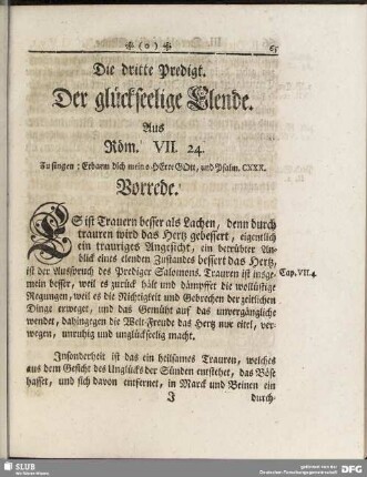 Die dritte Predigt. Der glückseelige Elende. Aus Röm. VII. 24
