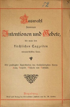 Auswahl frommer Intentionen und Gebete, die man den kirchlichen Tagzeiten vorausschicken kann