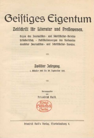 12. Jahrgang (1915/1916): Geistiges Eigentum