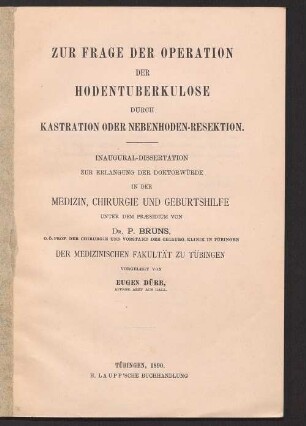 Zur Frage der Operation der Hodentuberkulose durch Kastration oder Nebenhoden-Resektion