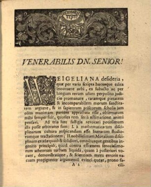 Nobilissimo atque Excellentissimo Viro Erhardo Weigelio, Consiliaro Caesareo ... philosophiam mathematicam ad inclytae Societatis Reg. Anglicanae monitum edenti, S. D. Joh. Paulus Hebenstreit