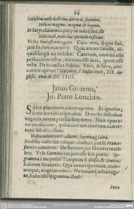 Ianus Greterus, Jo. Petro Lotichio