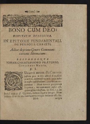 Bono Cum Deo! Disputatio Duodecima, In Epitome Fundamentali, De Persona Christi, Adhuc de primo Genere Communicationis Idiomatum: