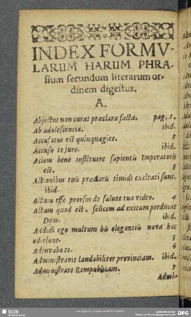 Index Formularum Harum Phrasium secundum literarum ordinem digestus