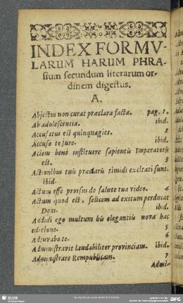 Index Formularum Harum Phrasium secundum literarum ordinem digestus