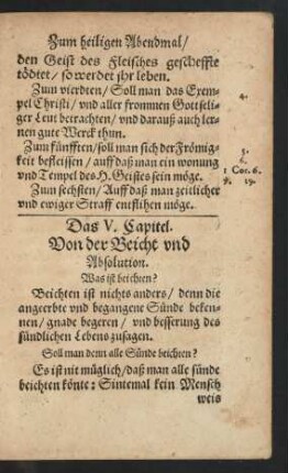Das V. Capitel. Von der Beicht und Absolution.