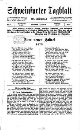 Schweinfurter Tagblatt : die Zeitung für die Region Main/Rhön. 18, 1. 1873