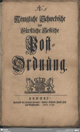 Königliche Schwedische Und Fürstliche Hessische Post-Ordnung