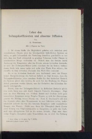 Ueber den Teilungskoeffizienten und abnorme Diffusion.