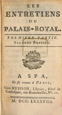 Les Entretiens Du Palais-Royal, 1