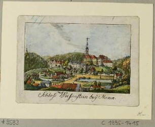 Schloss Weesenstein über dem Müglitztal (Müglitztal-Weesenstein) südöstlich von Dresden, Blick vom Abendfrieden nach Süden